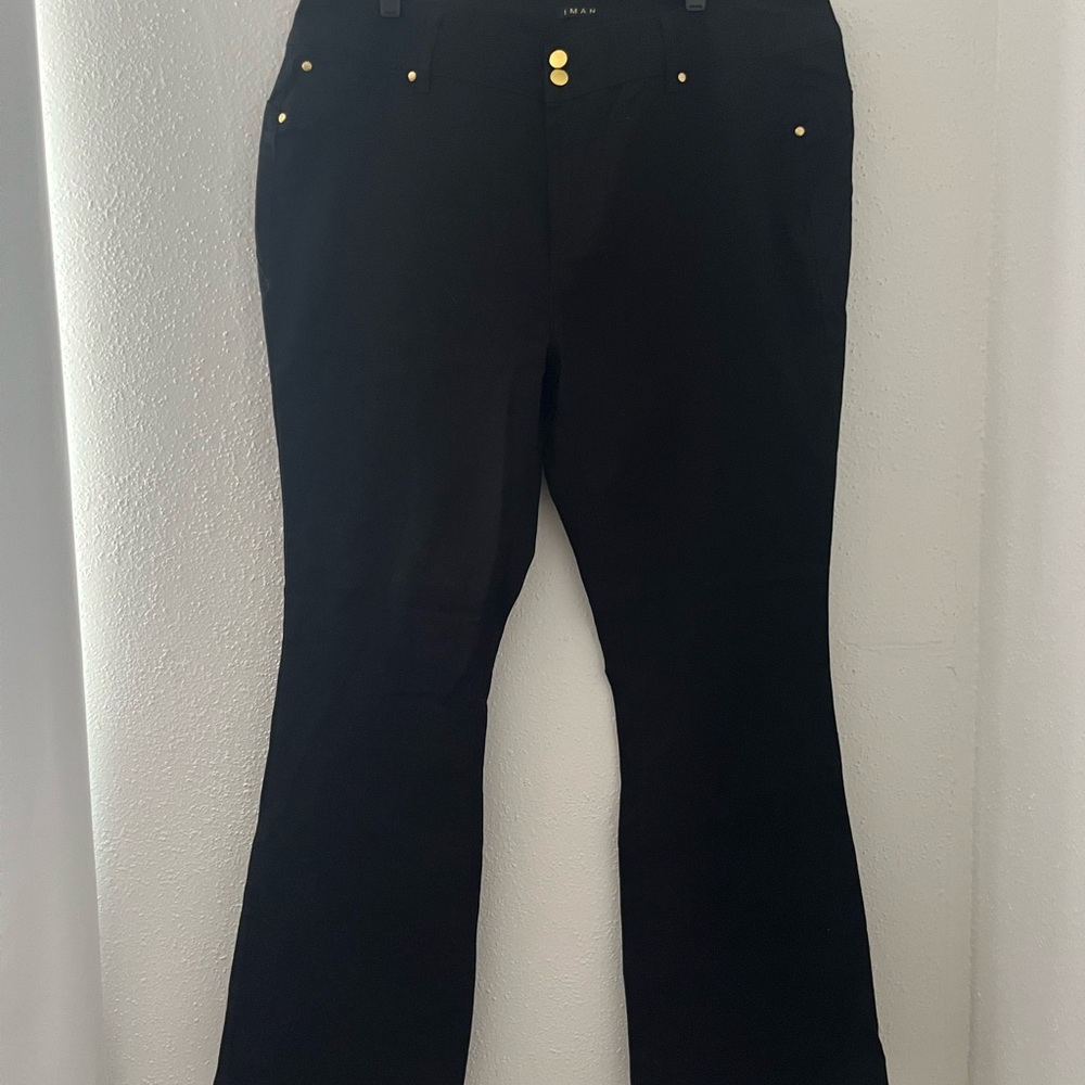 IMAN Women's Boot Cut Jeans - Black with Gold Accents
